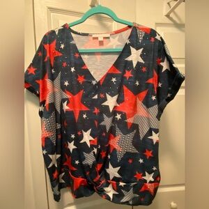 Juniper + Lime top Red White & Blue Stars on Blue background  2X – July 4th!!
